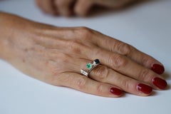18Karat White Gold 1Karat Sapphire 1.10Karat Emerald 1.12Karat Diamond Ring