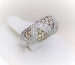 18 Karat White Gold 2.10 Carat White and Brown Diamond Dome Ring