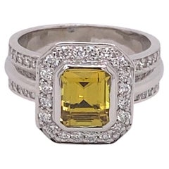 18 Karat White Gold 2.40 Carat Yellow Sapphire Diamond Cluster Ring