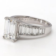 18 Karat White Gold 3 Carat Emerald Cut and Baguette Diamonds GIA Certified