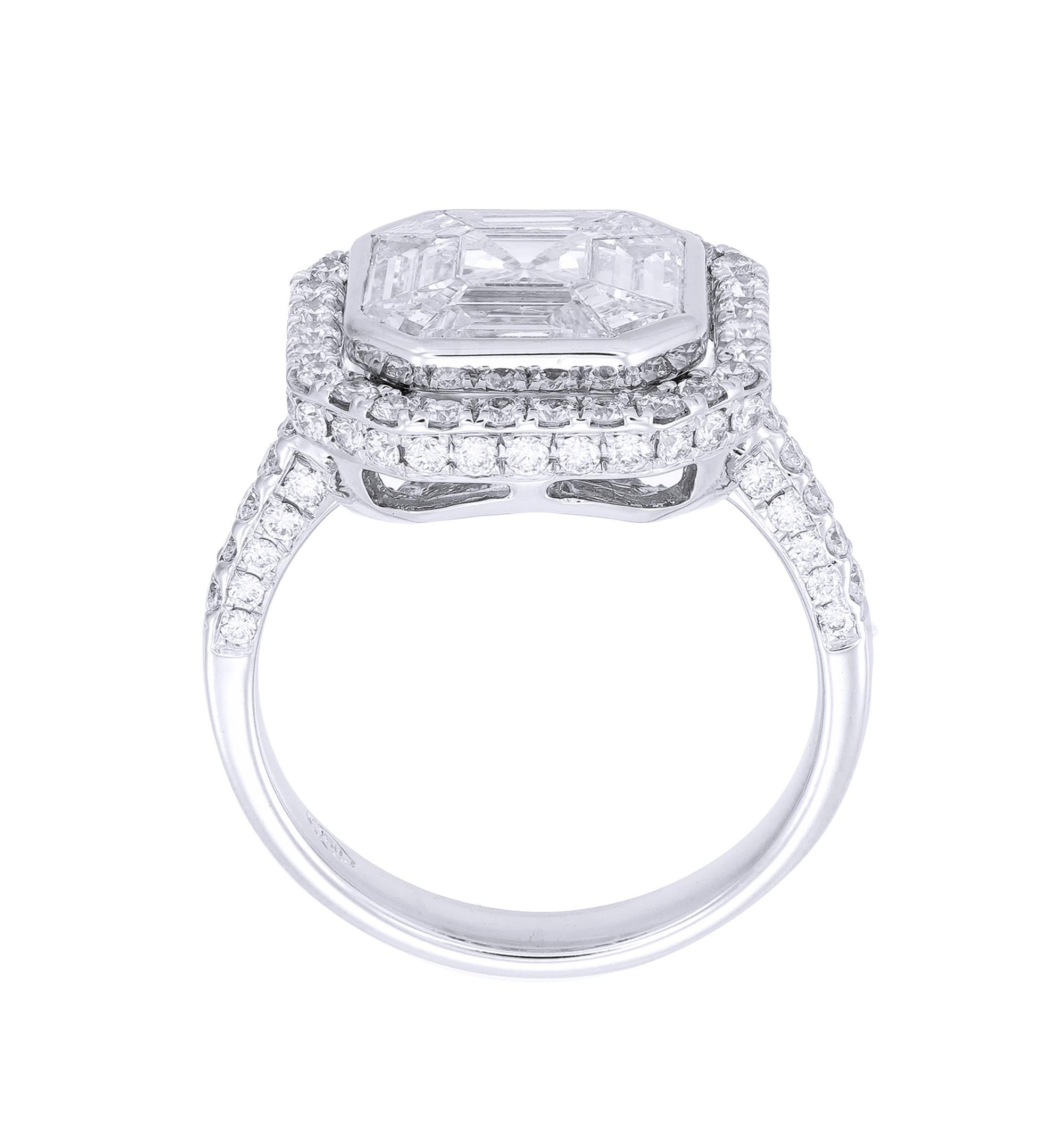 Modern 18 Karat White Gold Asscher Illusion Diamond Engagement Ring For Sale
