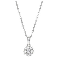 18Karat White Gold Natural Diamonds 0.36CT Classic Cluster Pendant Necklace