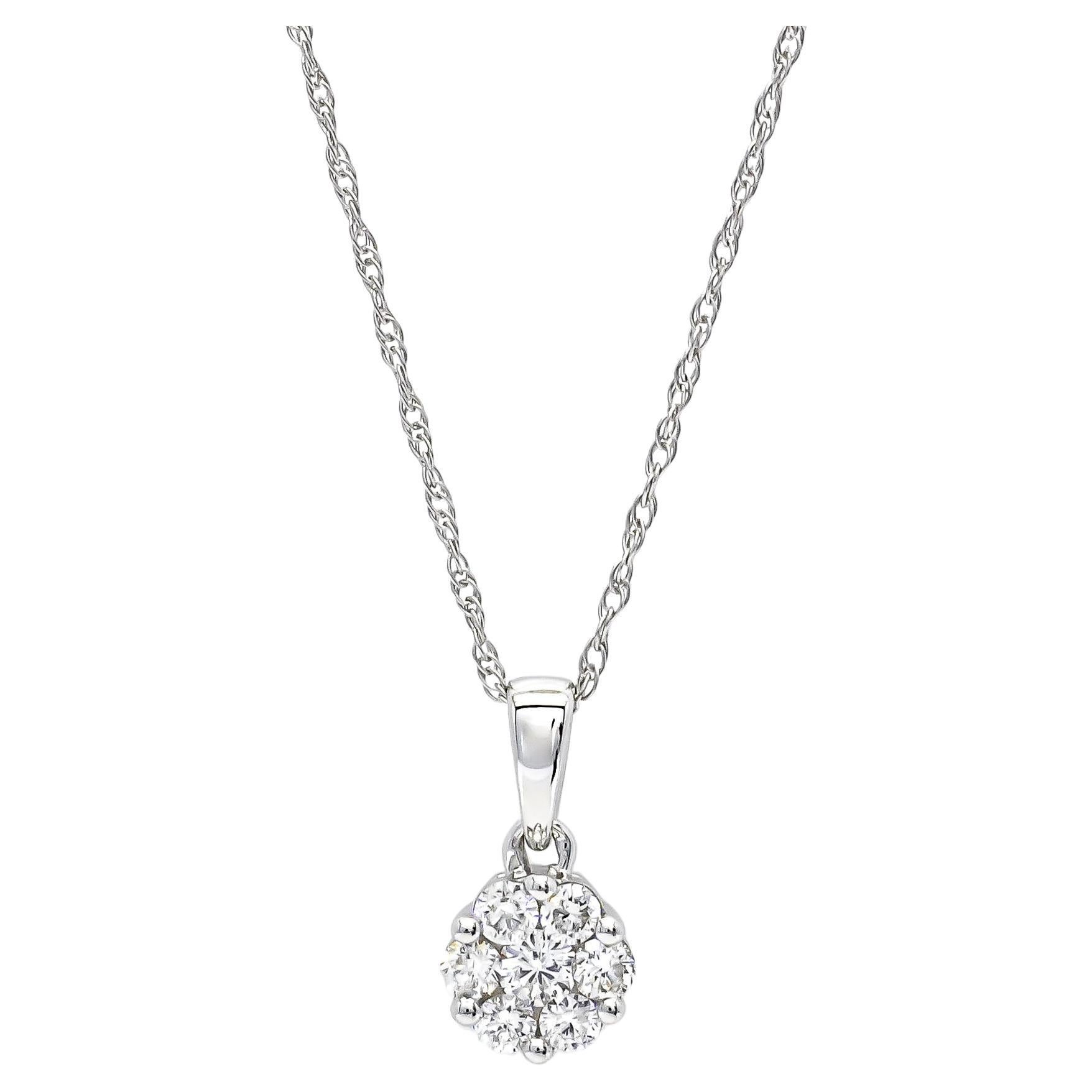 18Karat White Gold Natural Diamonds 0.55CT Classic Cluster Pendant Necklace