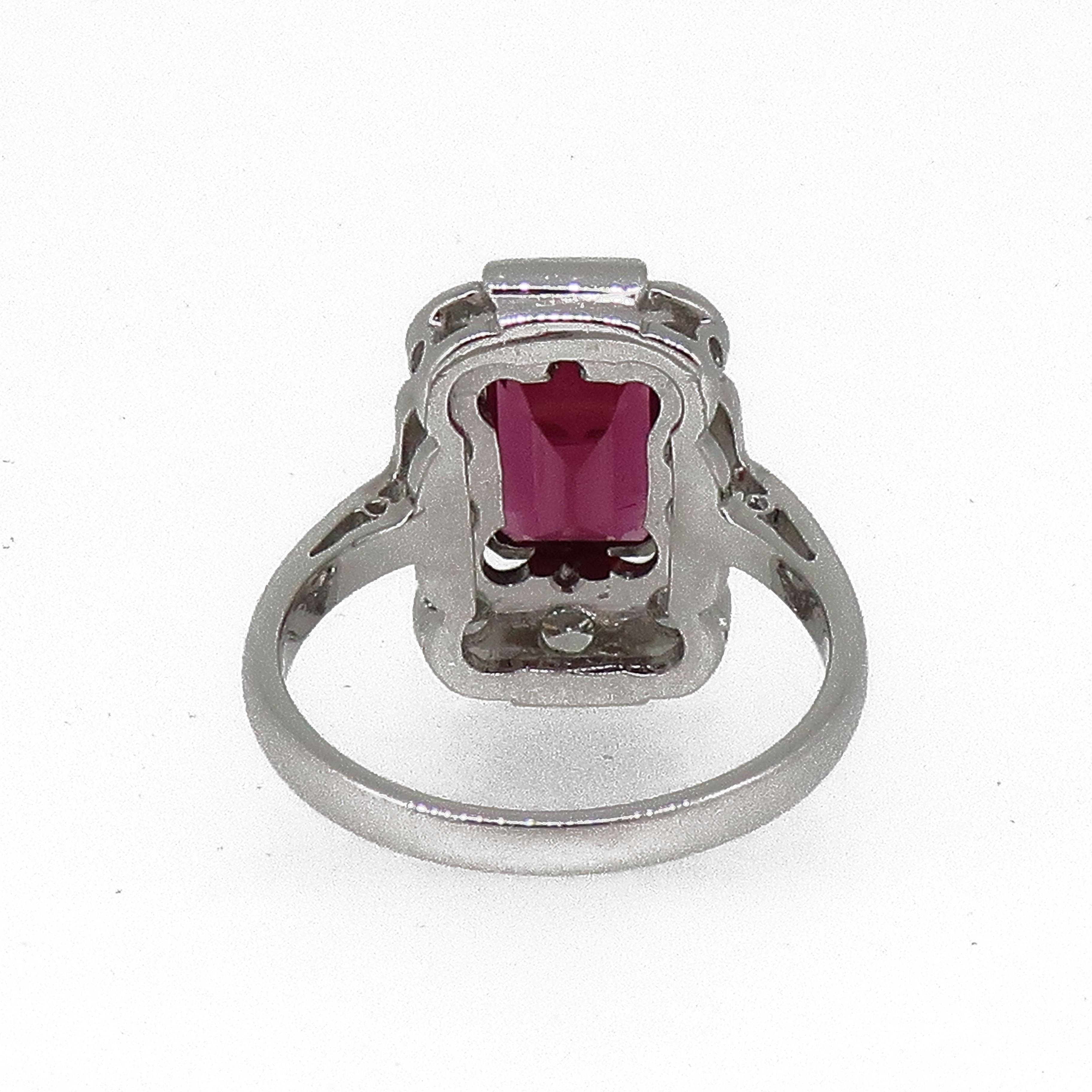 18 Karat White Gold Rubellite Tourmaline and Diamond Art Deco Style Cluster Ring In New Condition In East Grinstead, GB