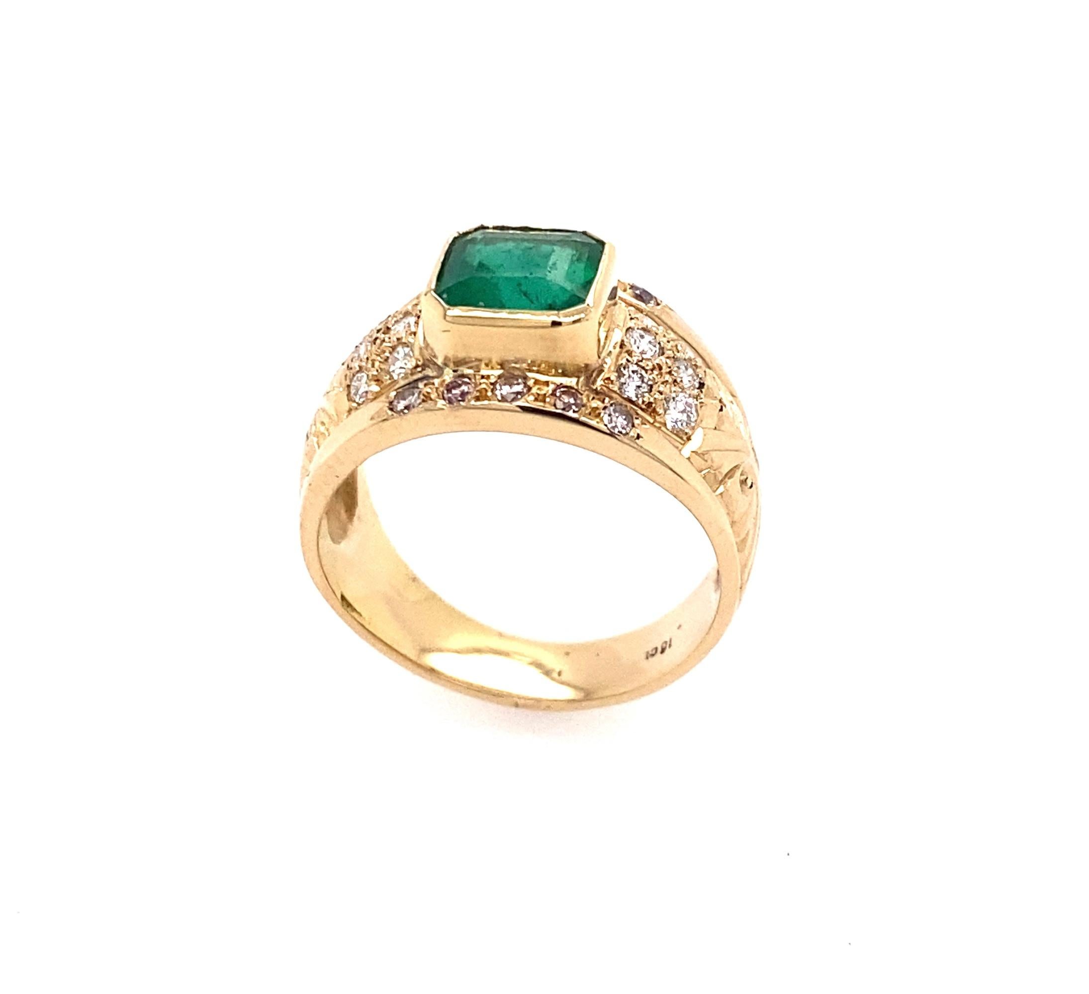 Emerald Cut 18 Karat Yellow Gold 2.10 Carat Emerald Diamond Ring For Sale