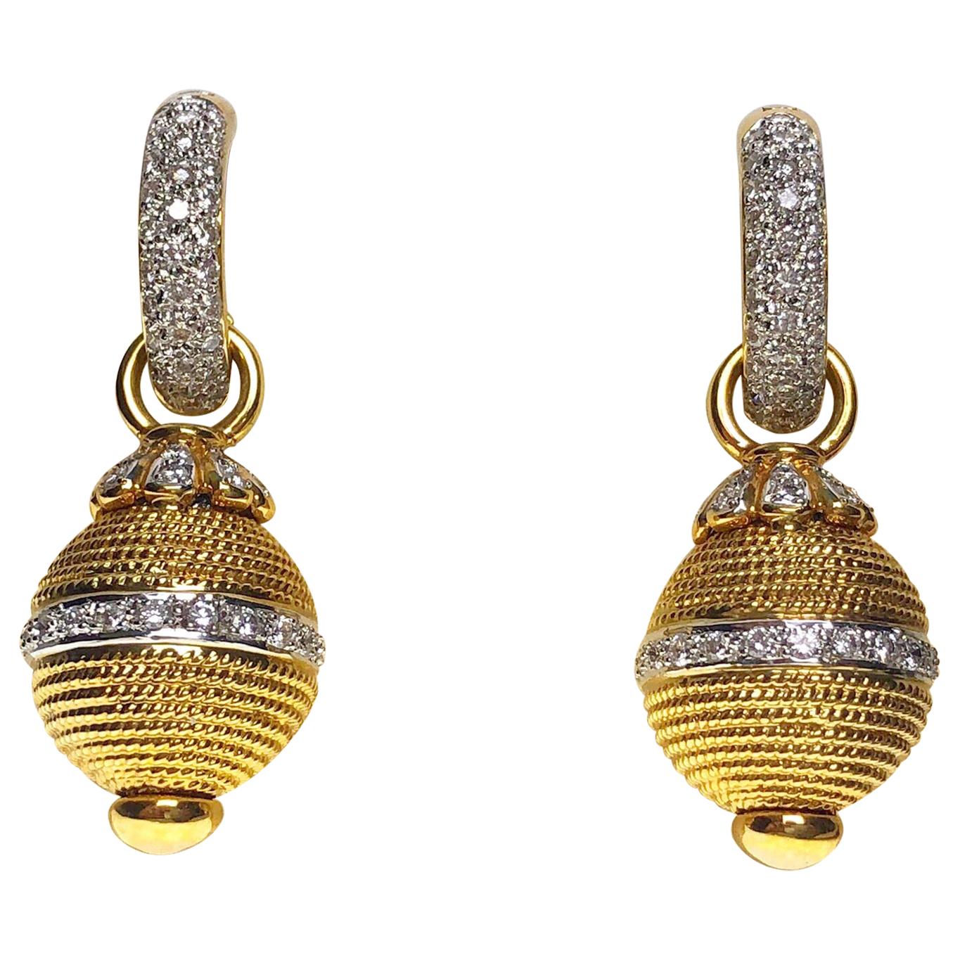 18 Karat Gold and 2.10 Carat, Diamond Hoop with Detachable Gold and Diamond Drop