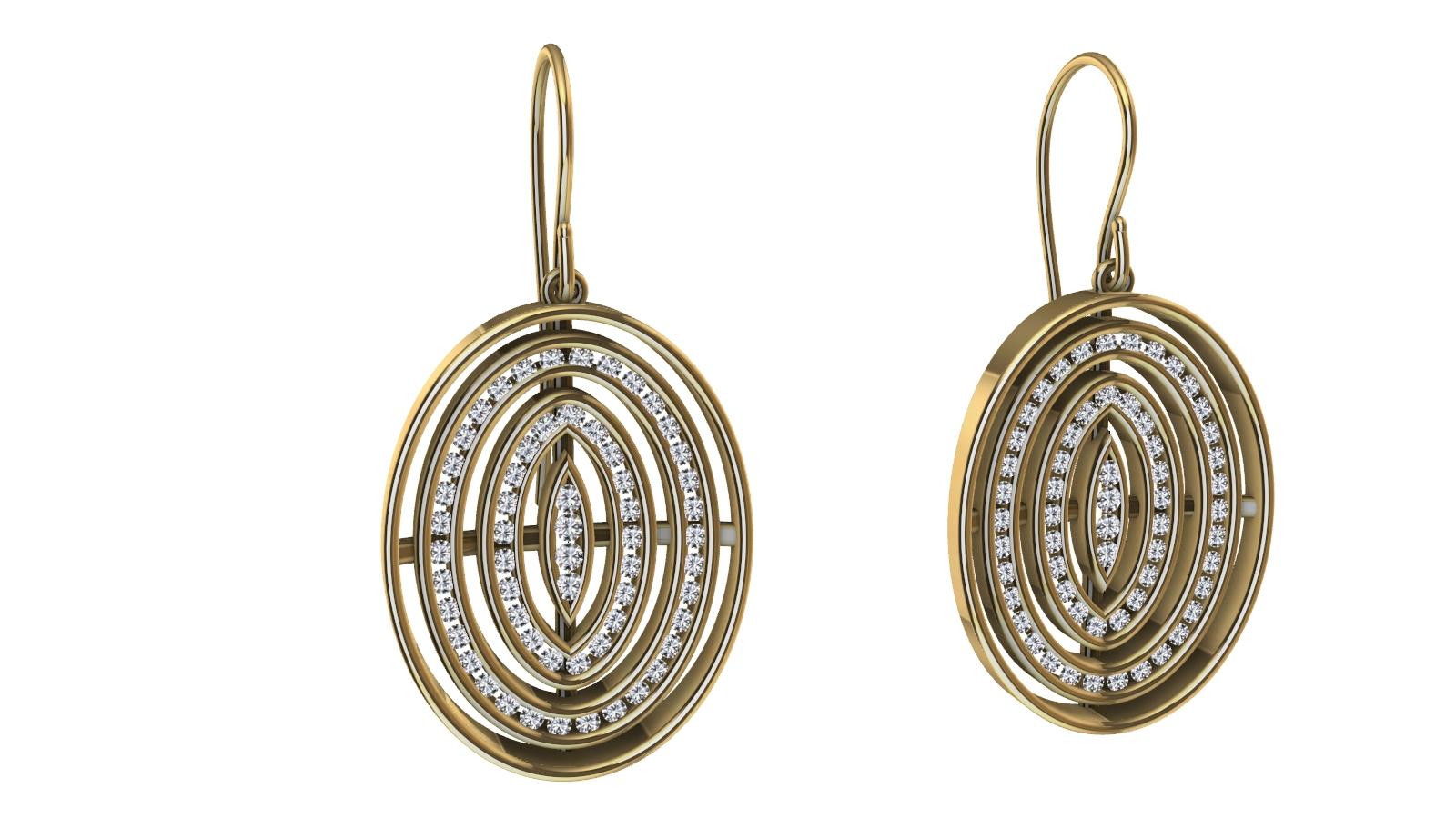 Contemporary 18 Karat Yellow Gold Concave Diamonds Oval Earrings For Sale