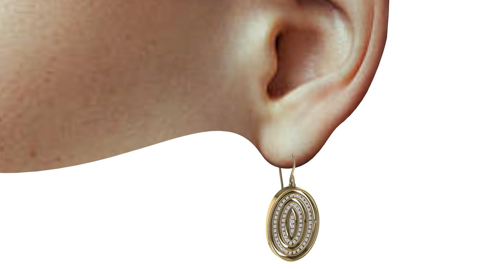 18 Karat Gelbgold Ovale Ohrringe mit konkaven Diamanten (Rundschliff) im Angebot