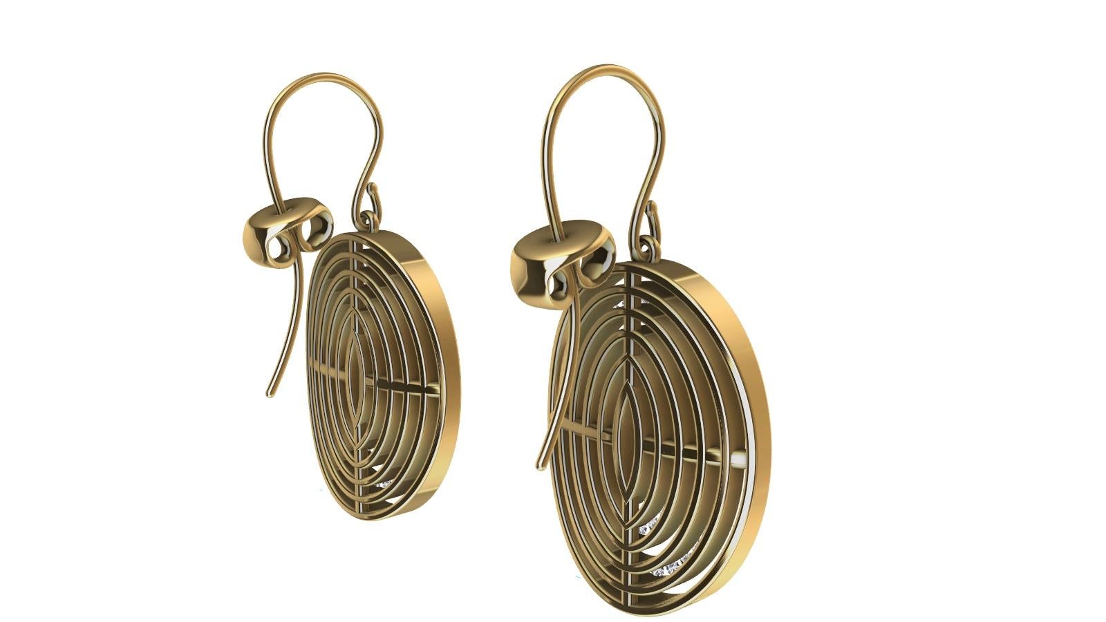 Women's 18 Karat Yellow Gold Concave Diamonds Oval Earrings For Sale