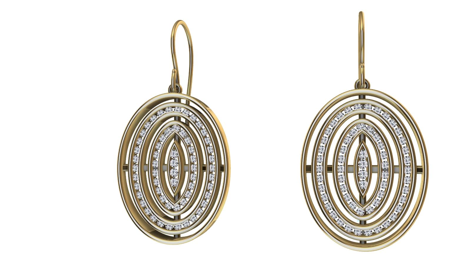 18 Karat Yellow Gold Concave Diamonds Oval Earrings For Sale 1