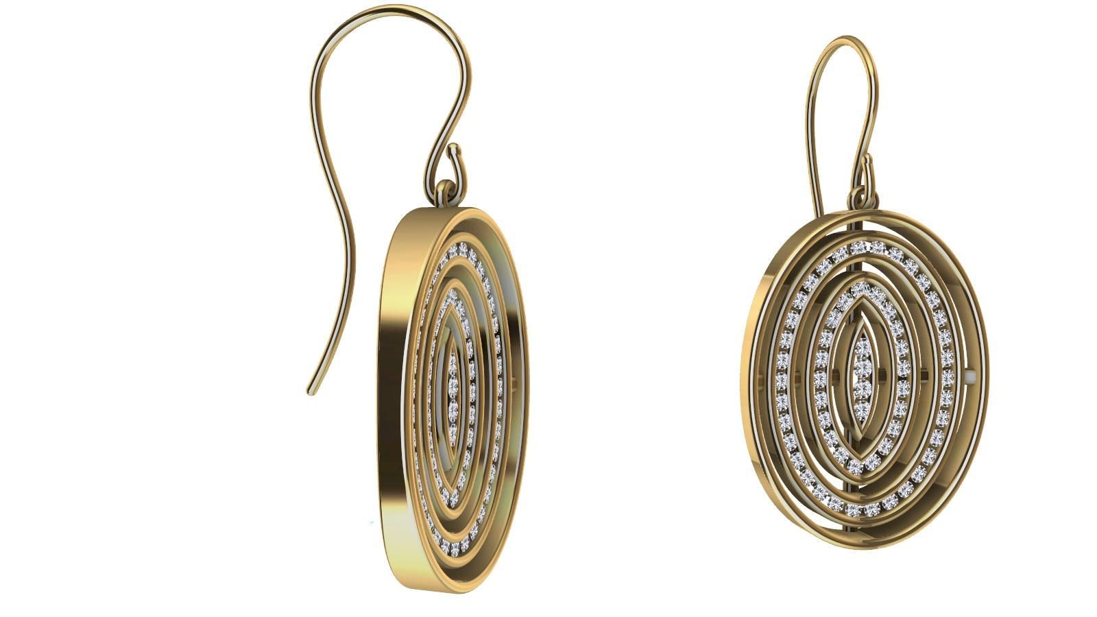 18 Karat Yellow Gold Concave Diamonds Oval Earrings For Sale 2