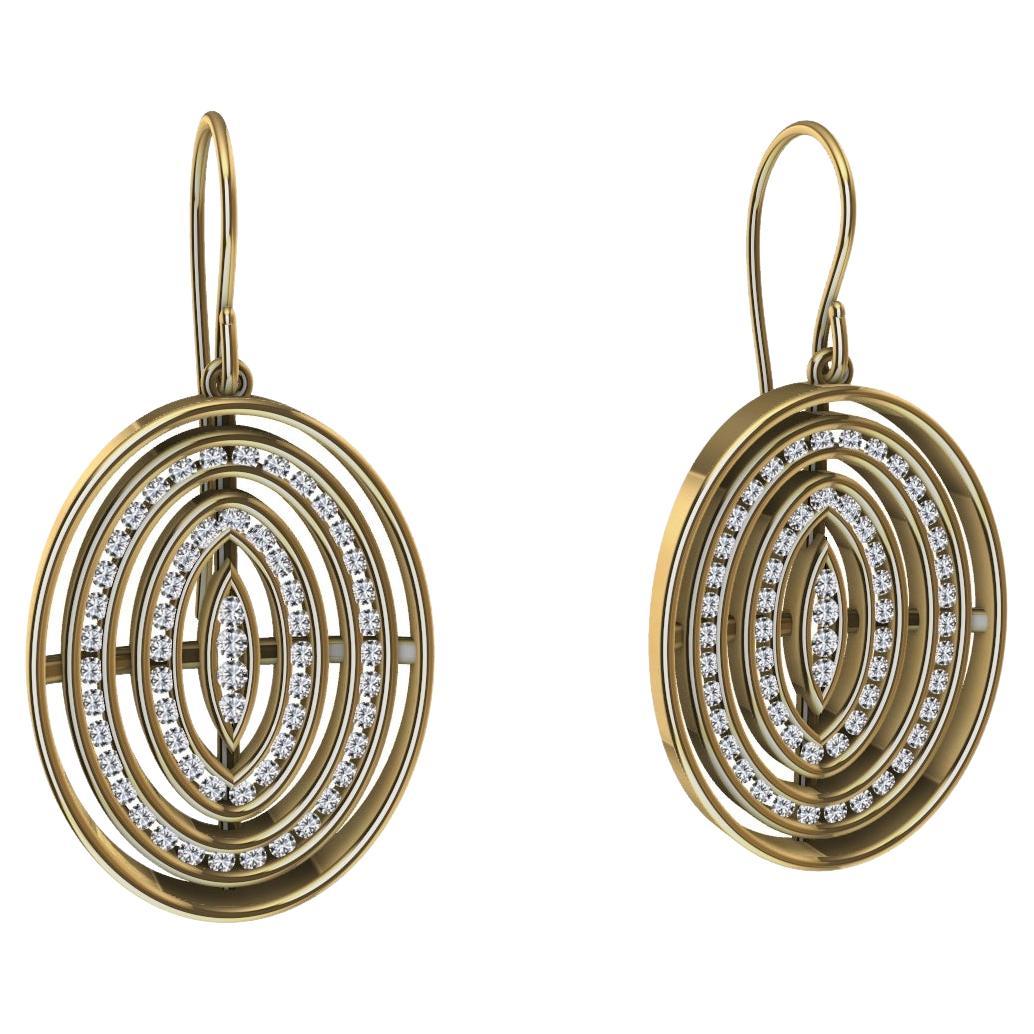 18 Karat Yellow Gold Concave Diamonds Oval Earrings For Sale
