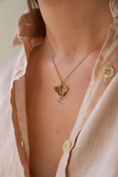 Butterfly Necklace 0.80 Karat White Diamond 18 Karat Yellow Gold Aquamarine Drop