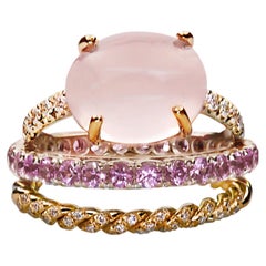 Anillo de zafiros rosas de 3 quilates Oro de 18 quilates Cuarzo rosa 0,10 quilates Diamantes blancos