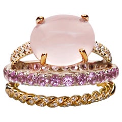  Bague en or 18 carats avec saphirs roses de 3 carats et quartz rose, diamants blancs de 0,10 carat