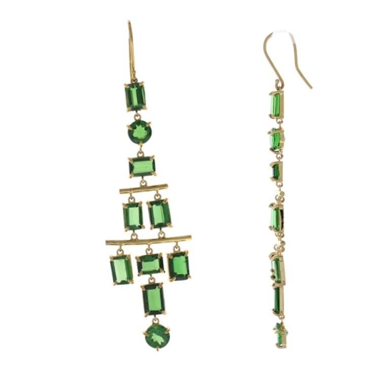 Contemporary 18KCarat Total Gemstone Tsavorite and 14.71Carat Total Cushion Diamond Earrings For Sale