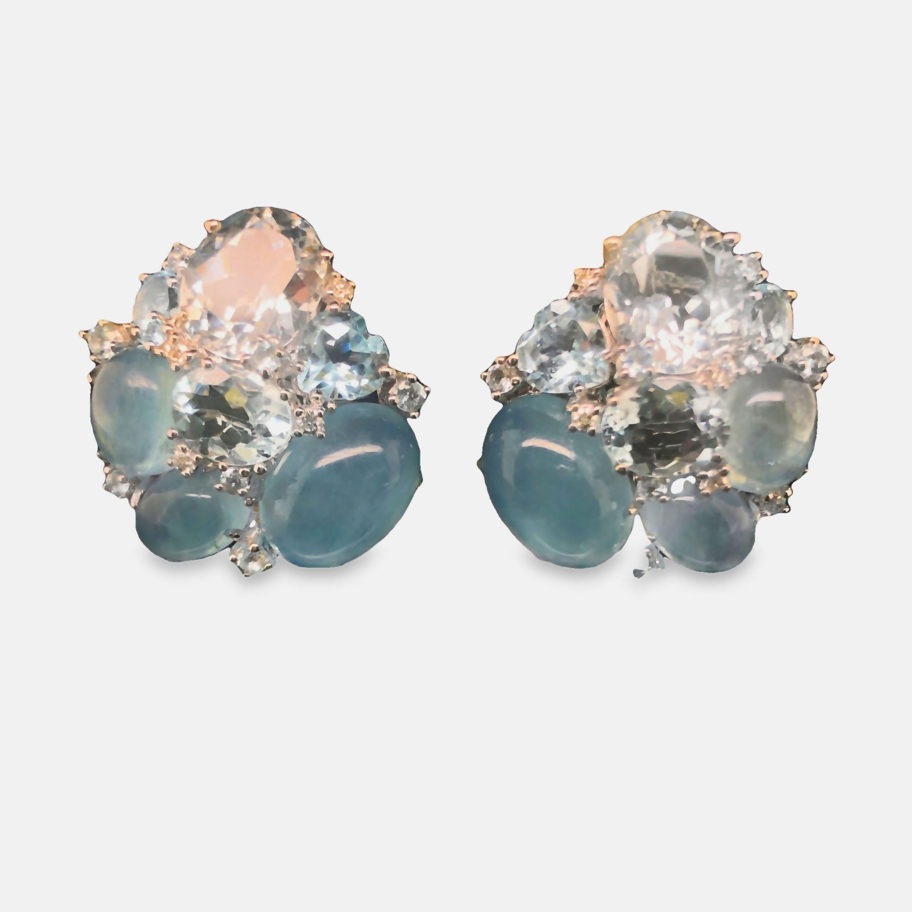 18KG Aquamarine and Diamond Cluster Earclips For Sale 5