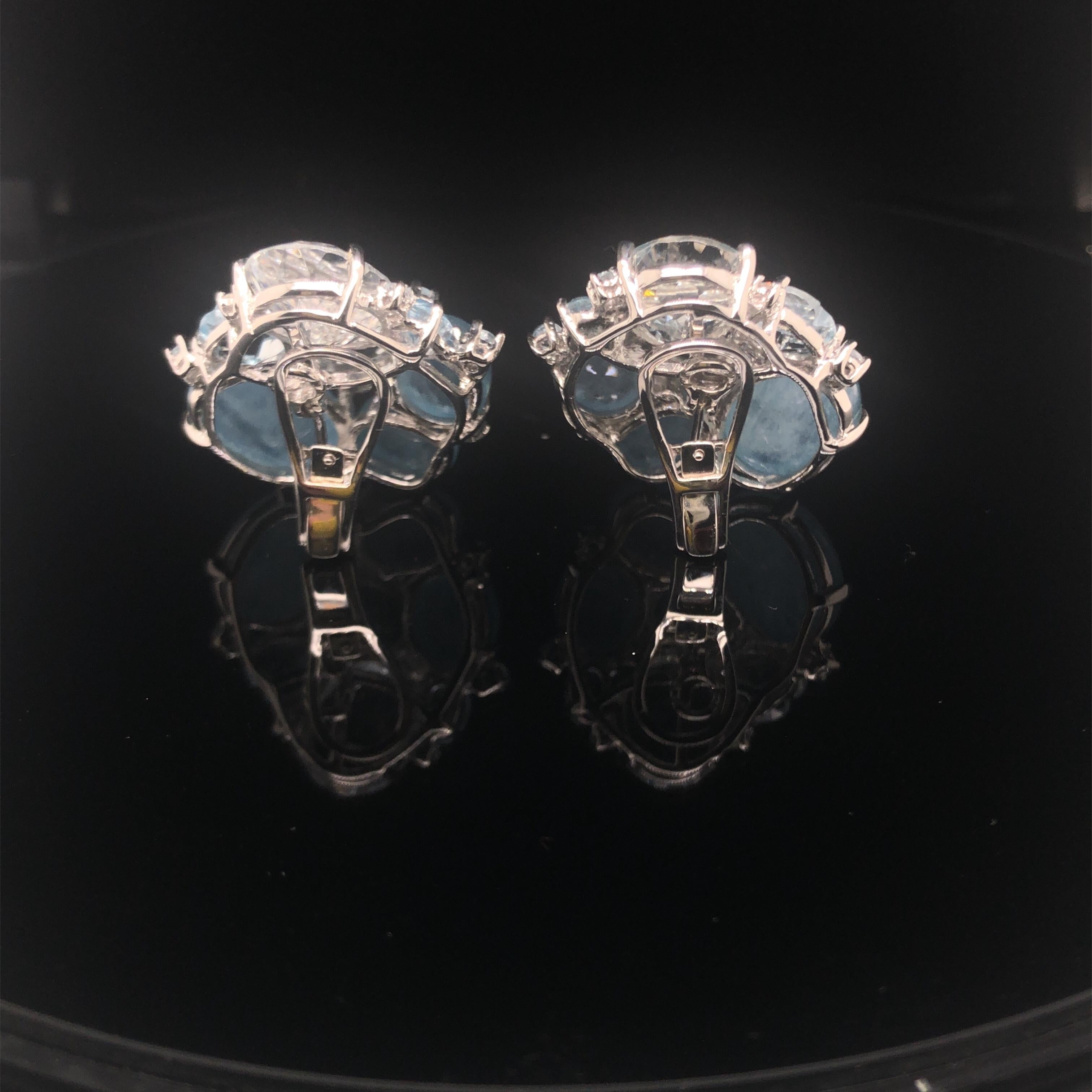 18KG Aquamarine and Diamond Cluster Earclips For Sale 1