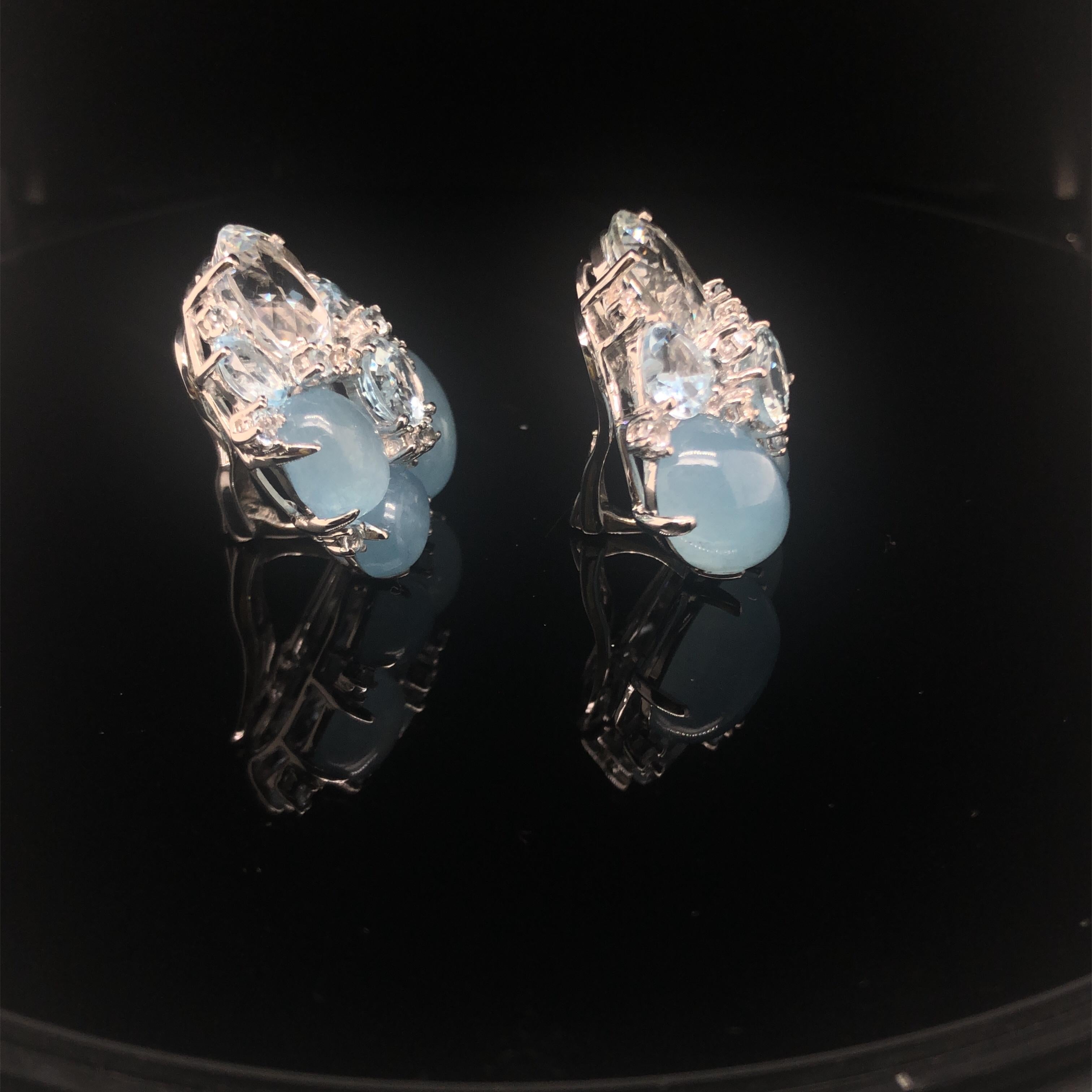 18KG Aquamarine and Diamond Cluster Earclips For Sale 2