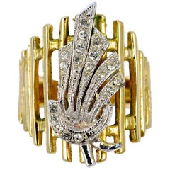 18KGE Gold Electroplate and Clear Rhinestone Floral Statement Ring