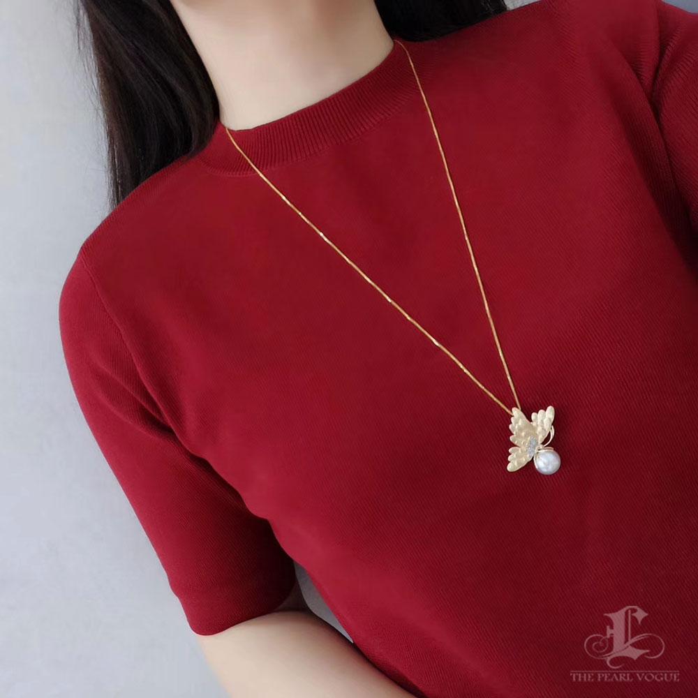 【Vine Symphony】Convertible Gilded Wings South Sea Pearl & Diamond Brooch Pendant For Sale 4