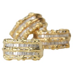 Set aus 18 Karat Gold Doppelreihiger Diamantring und J-Hoop-Ohrringen