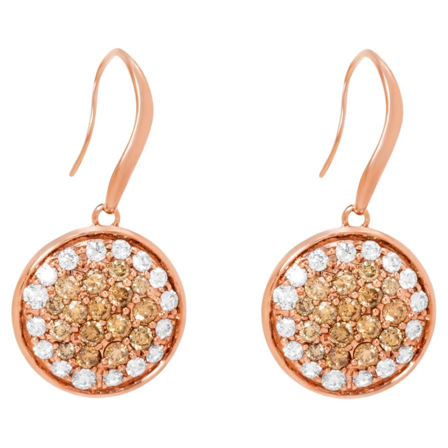 Orecchini pendenti con diamanti bianchi e champagne 18KR in vendita