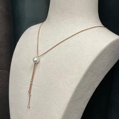 18KR Gold Freshwater Pearl with Diamond by The Yard Style Dangle Drop Necklace