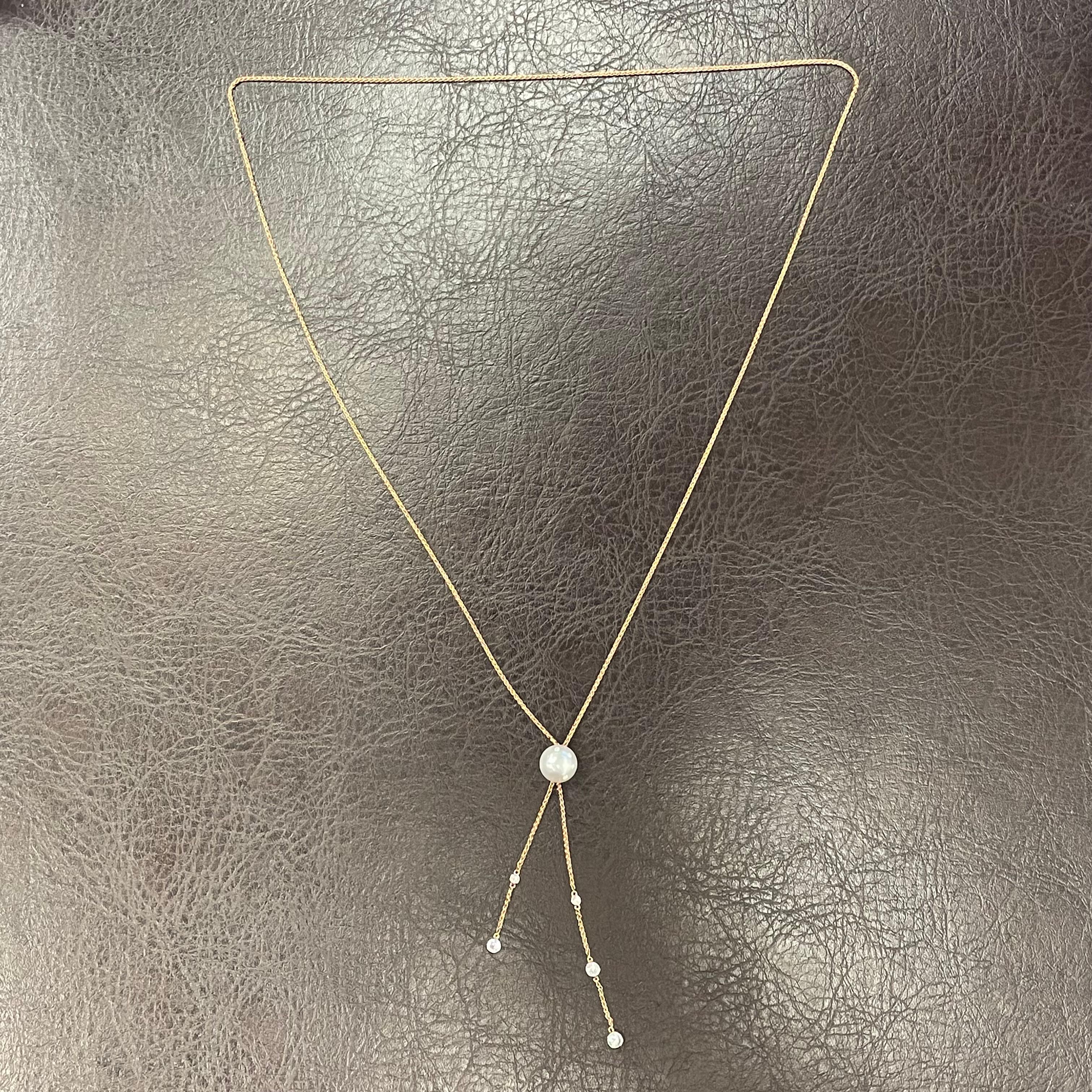 18KR Gold Süßwasserperle mit Diamant im Yard-Stil Tropfen-Halskette im Angebot 1