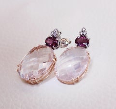 18kt 14Kt Gold With Pink Quartz Pink Tourmaline White Diamonds Amazing Earrings
