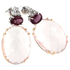 Boucles d'oreilles étonnantes en or 14Kt 18kt avec quartz rose tourmaline rose diamants blancs