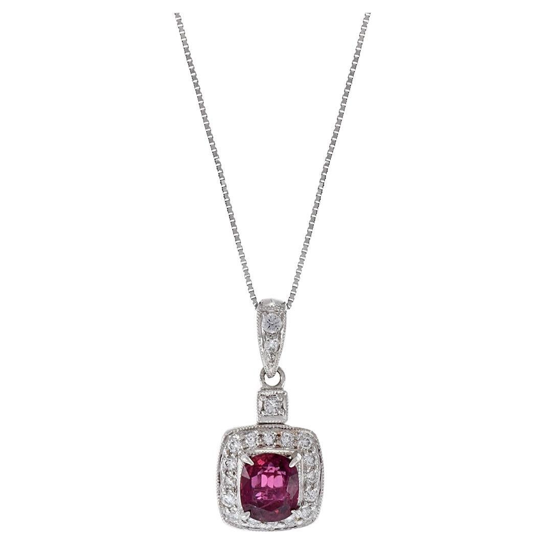 Colgante de oro blanco 18KT/14KT con rubí y diamantes