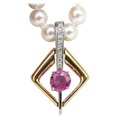 18KT 1.83CT Natural Vivid Pink Sapphire Enhancer and Japanese Pearl Necklace