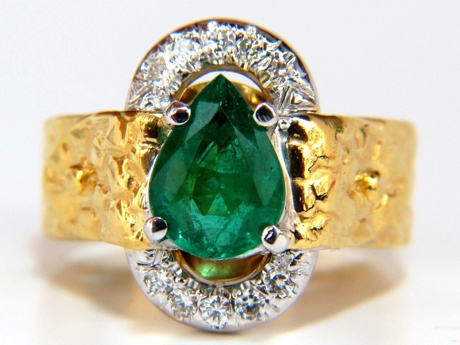 18KT 1.90CT Natural Emerald Diamond Ring Scaling Pattern Clip Over Design For Sale 1