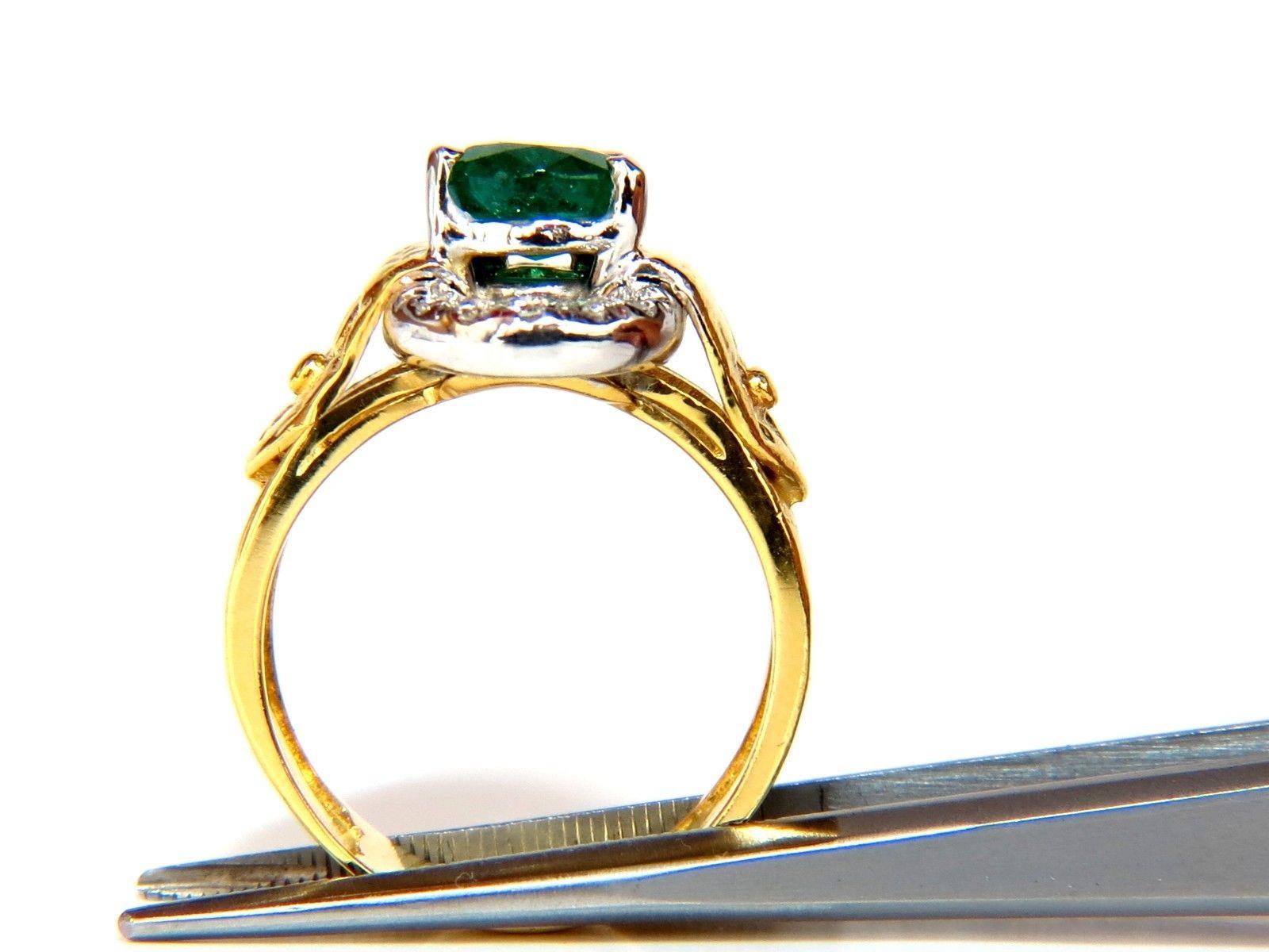 18KT 1.90CT Natural Emerald Diamond Ring Scaling Pattern Clip Over Design For Sale 2