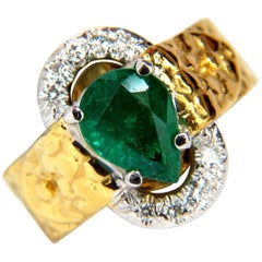 18KT 1.90CT Natural Emerald Diamond Ring Scaling Pattern Clip Over Design