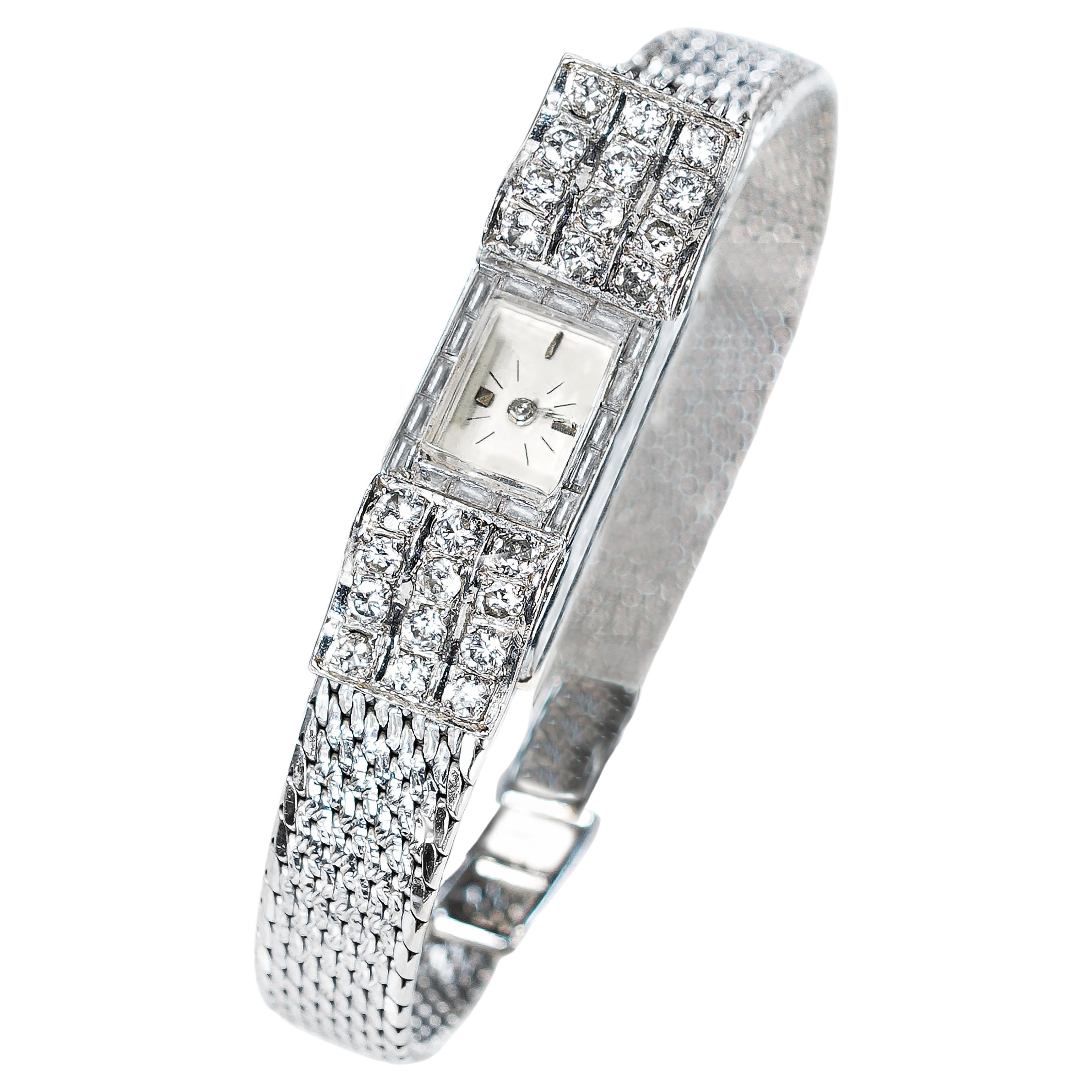 18KT 1940/50s Vacheron Constantin 5CT Ruffle Form Shaped Diamond Bracelet Watch For Sale