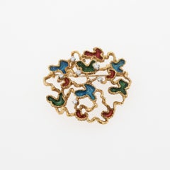 18kt 1950's Enamel Brooch w/ Diamonds