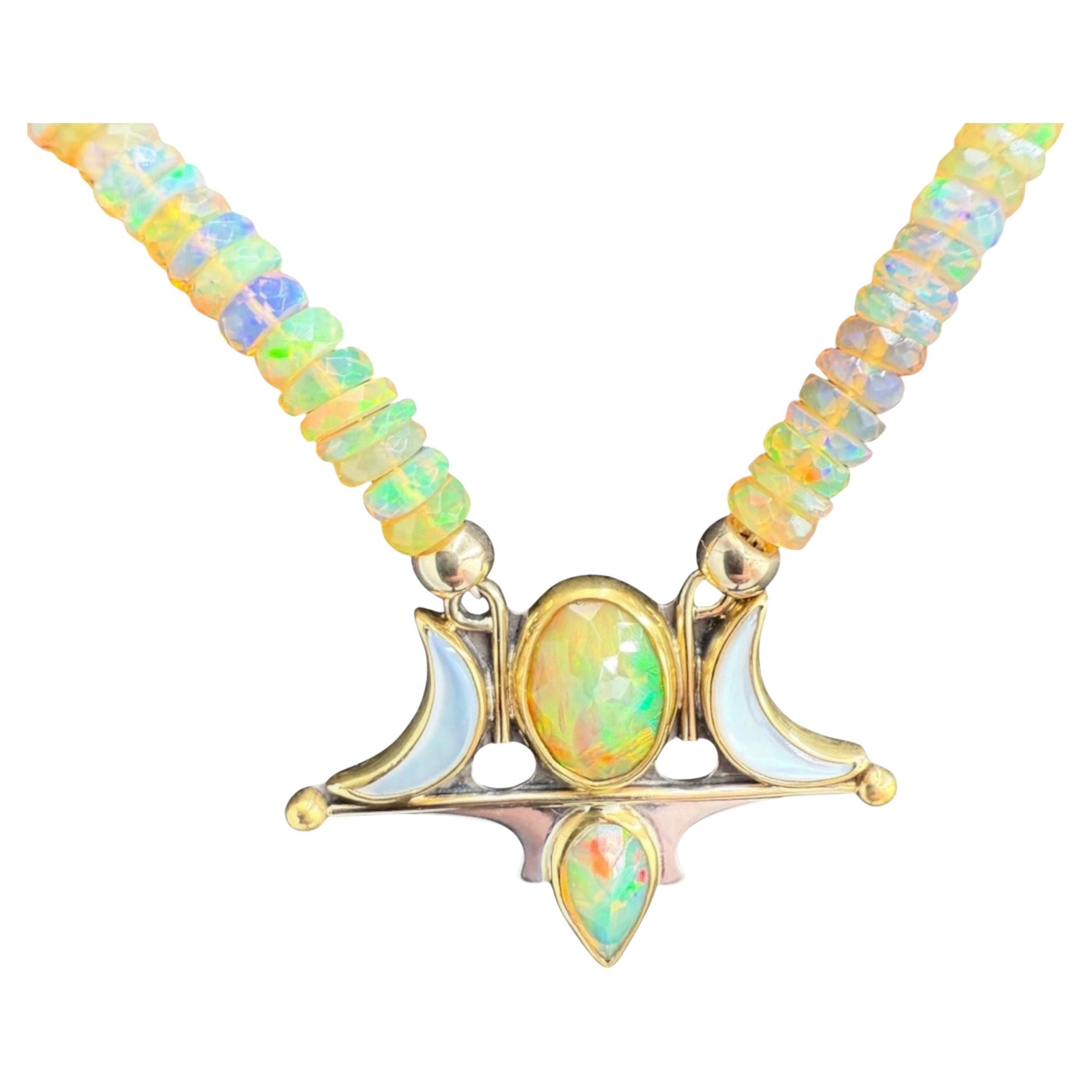 Ciondolo in argento Sterling 18kt, 24kt, madreperla e opale