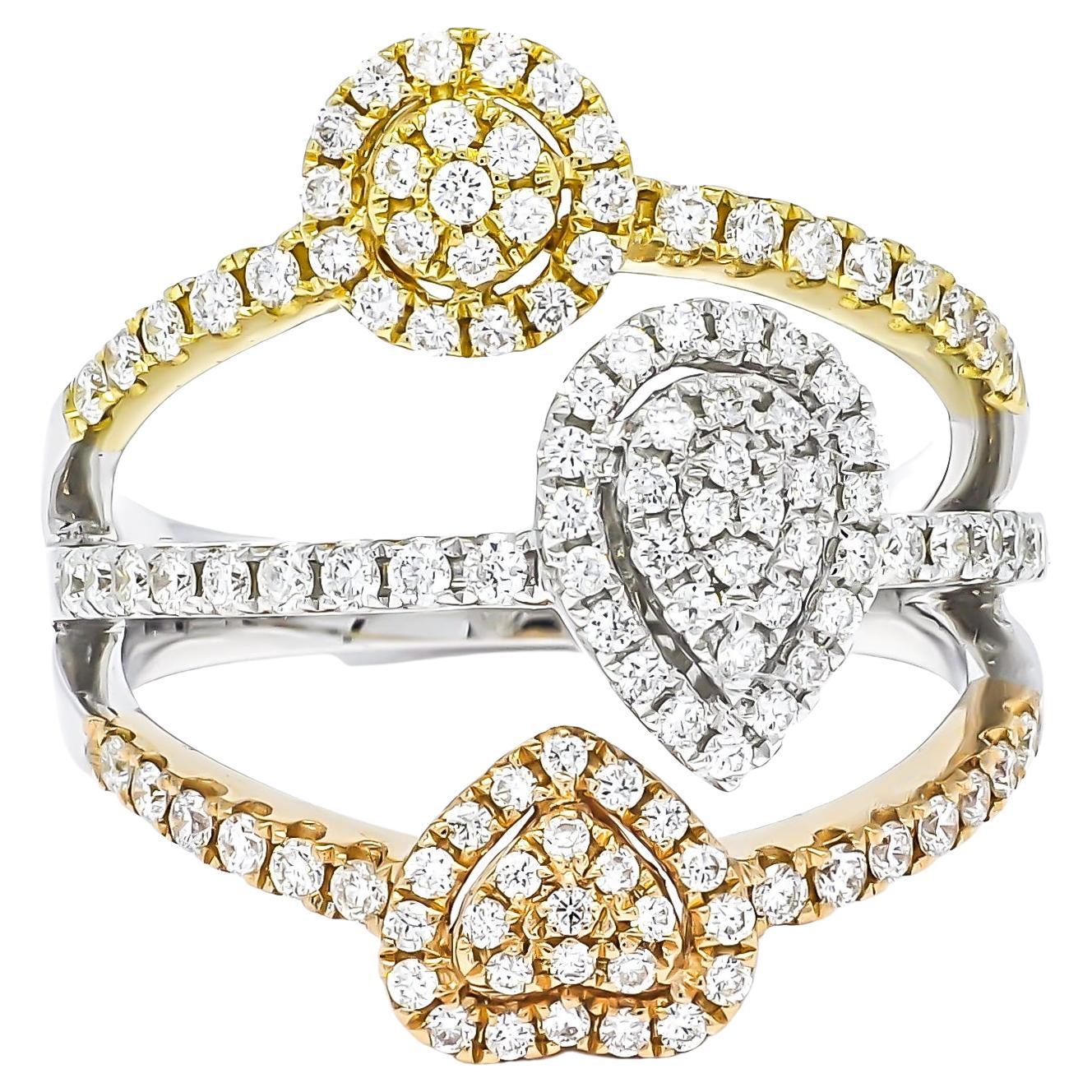 Beautifully Created for any occasion.

Astounding elegance and astonishing shine emanate from every facet of this incredibly beautiful. Fashioned in a fabulous 3 cluster illusion, this ring incorporates round-shape set in multi shape cluster halo