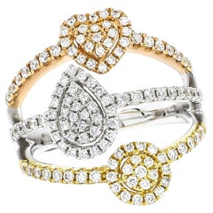 18KT 3farbiger Weißgold-Ring mit runden Diamanten, 3 Multi-Cluster-Halo