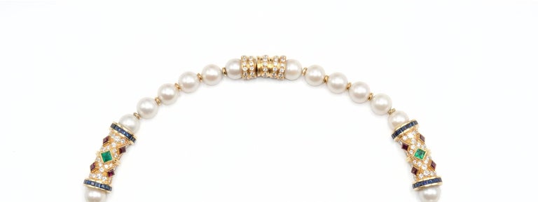 18KT 44.57 Carat Pearl and Gemstone Vintage Necklace In Excellent Condition For Sale In New York, NY
