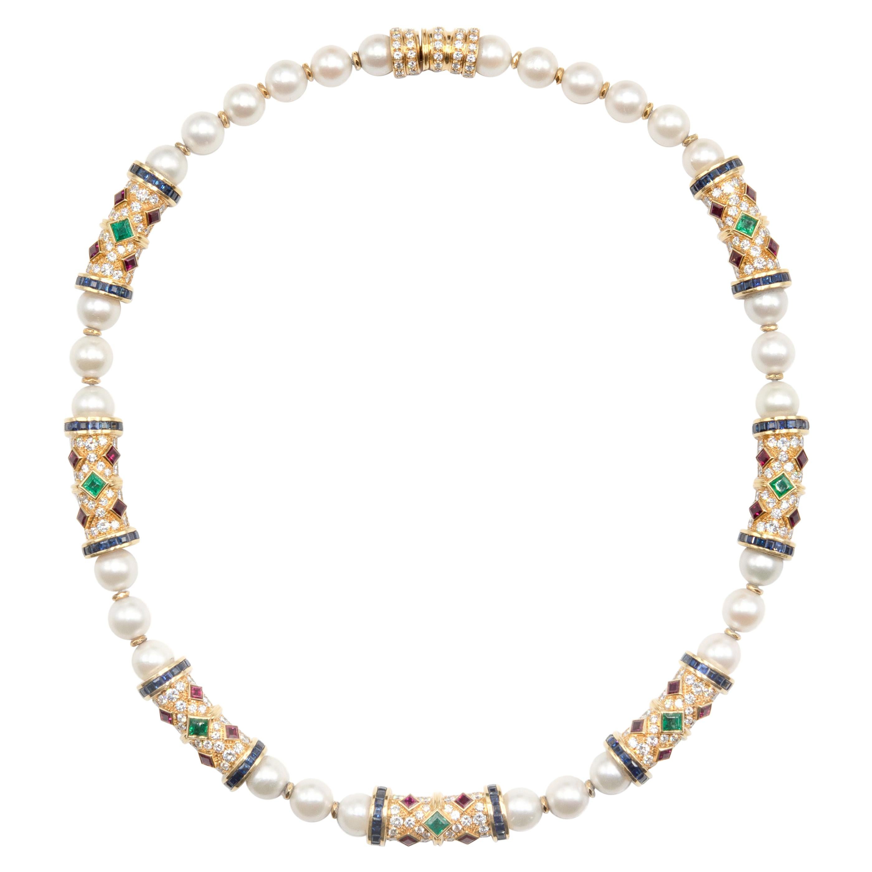 18KT 44.57 Carat Pearl and Gemstone Vintage Necklace