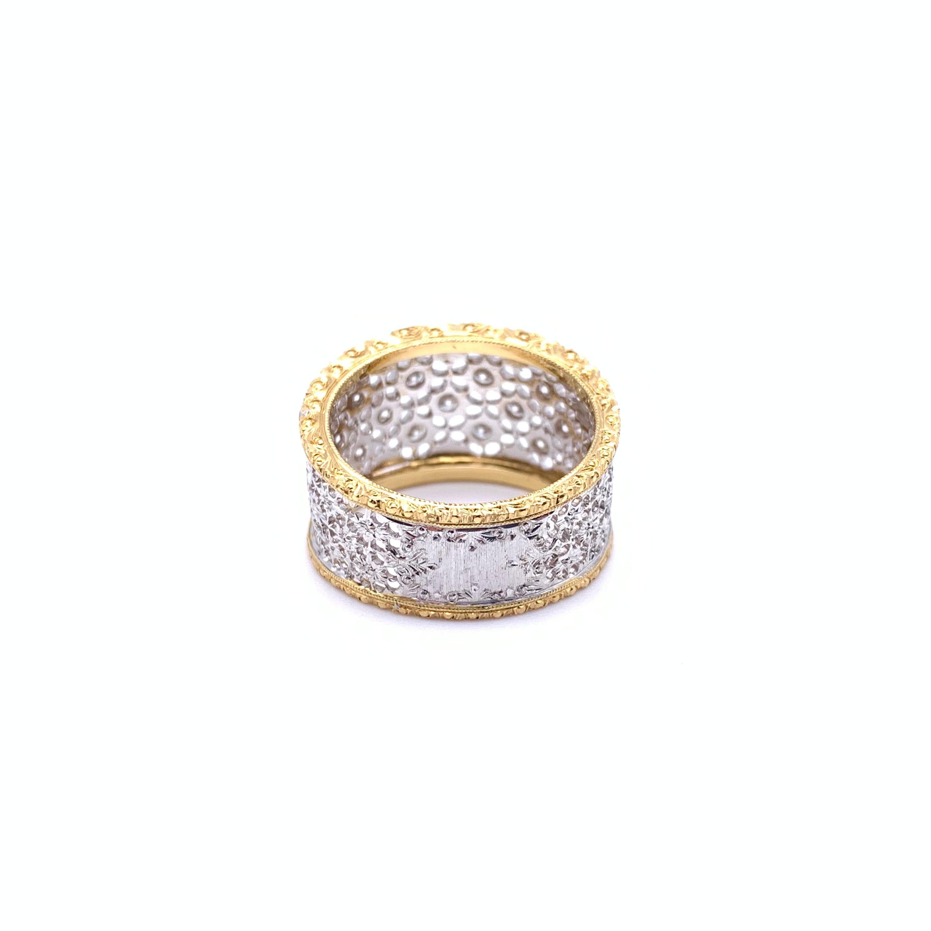 18KT .48 CT Florentine gravierte Diamant-Gitterband (Rundschliff)