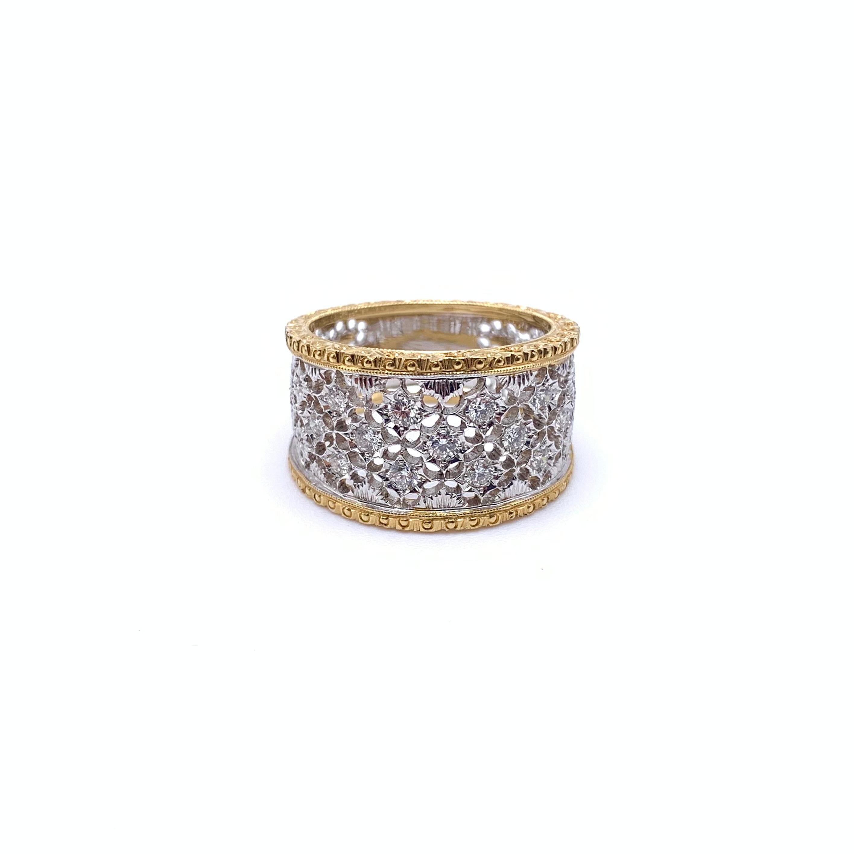 18KT .48 CT Florentine gravierte Diamant-Gitterband im Zustand „Hervorragend“ in Lynchburg, VA
