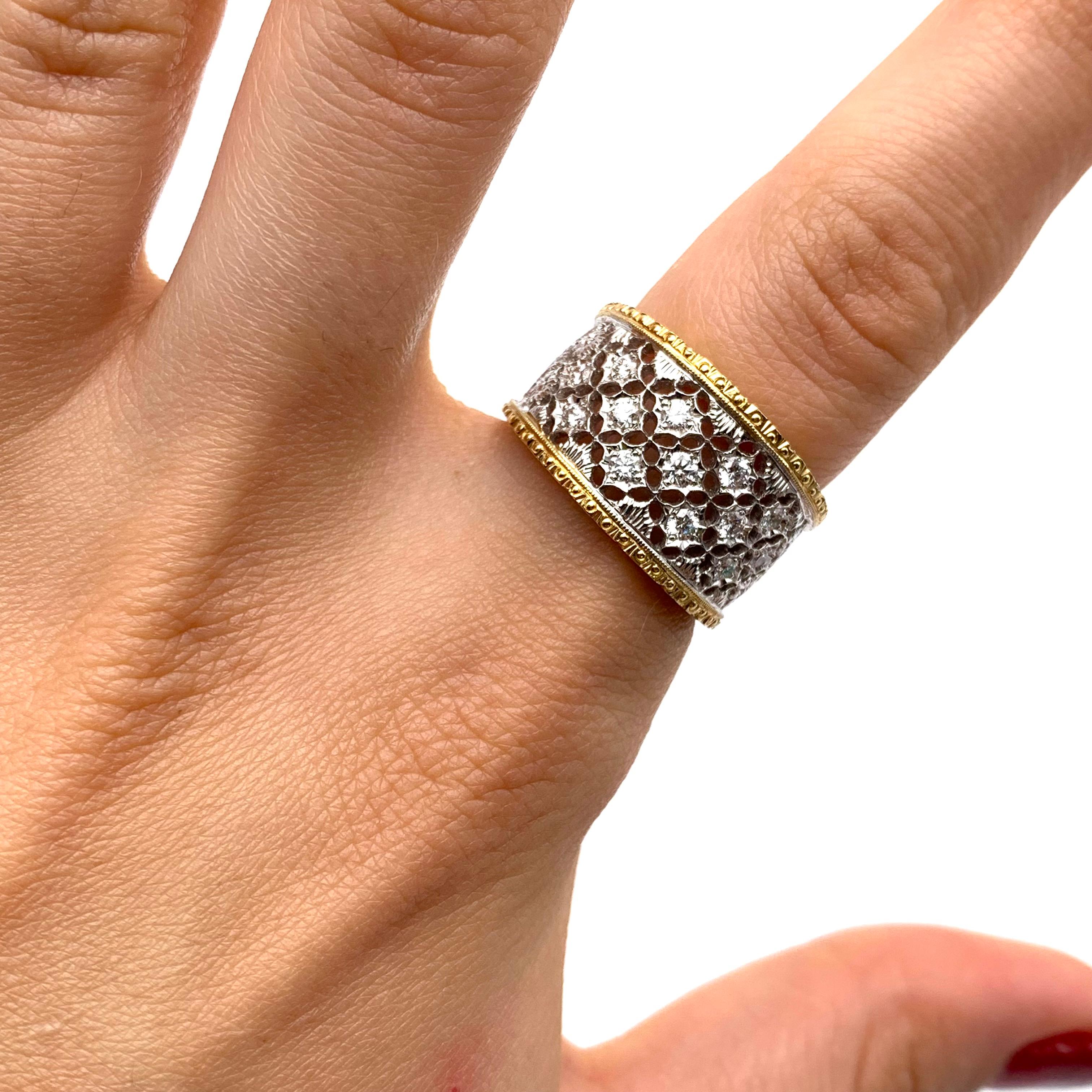 18KT .48 CT Florentine gravierte Diamant-Gitterband 1