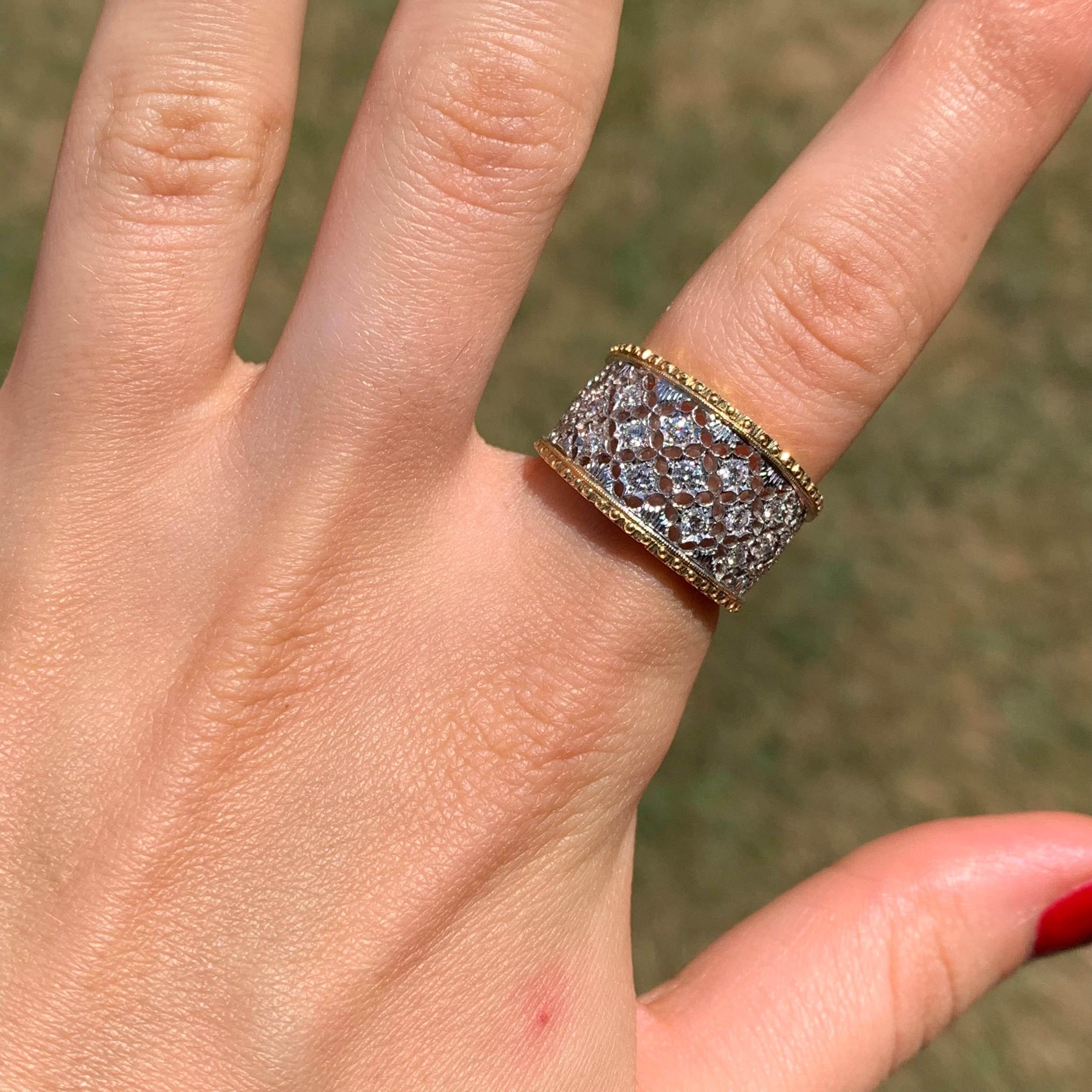 18KT .48 CT Florentine gravierte Diamant-Gitterband 2