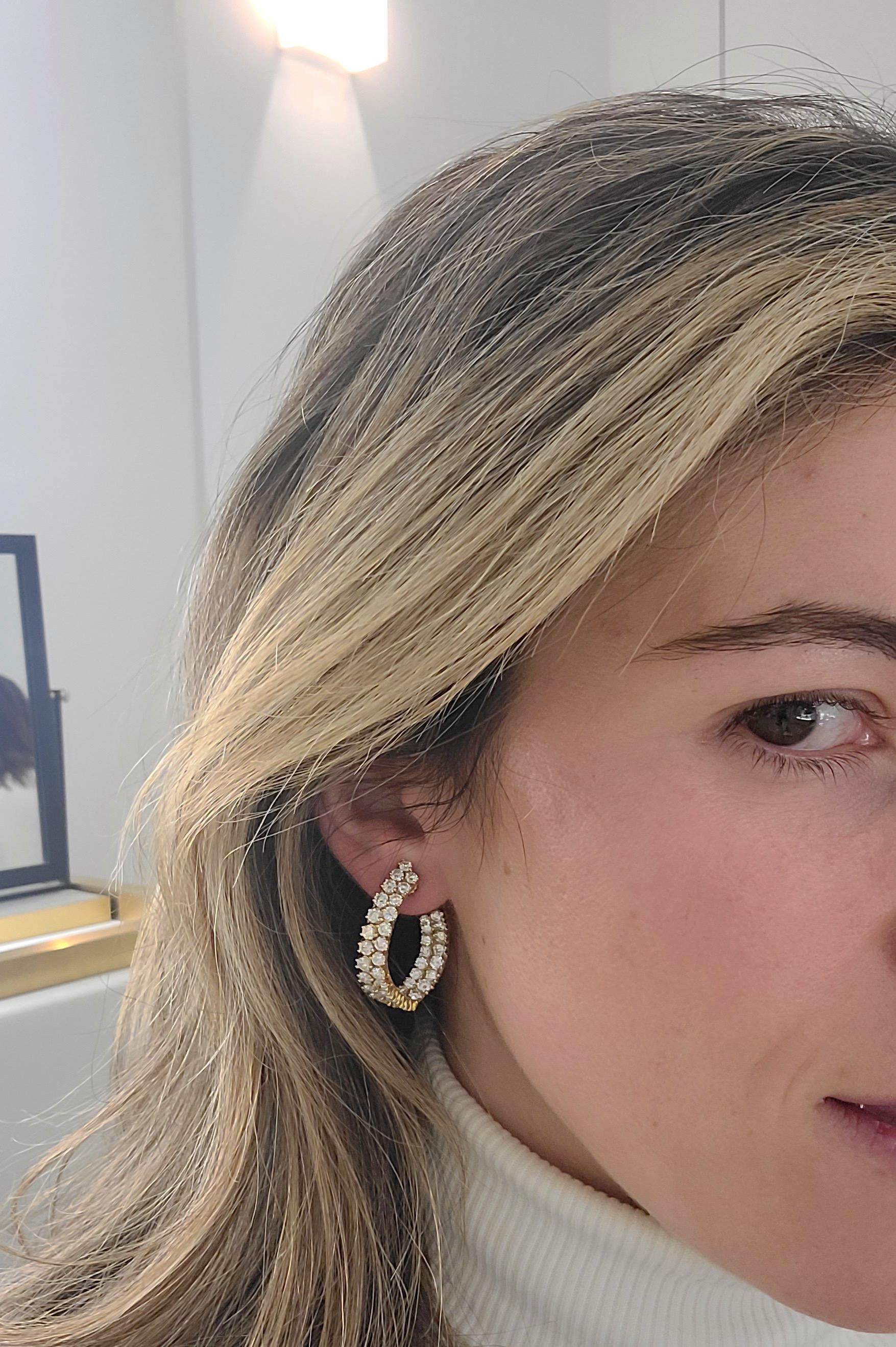 18 Karat 7.65 Carat Marquis Shaped Diamond Hoop Earrings For Sale 3