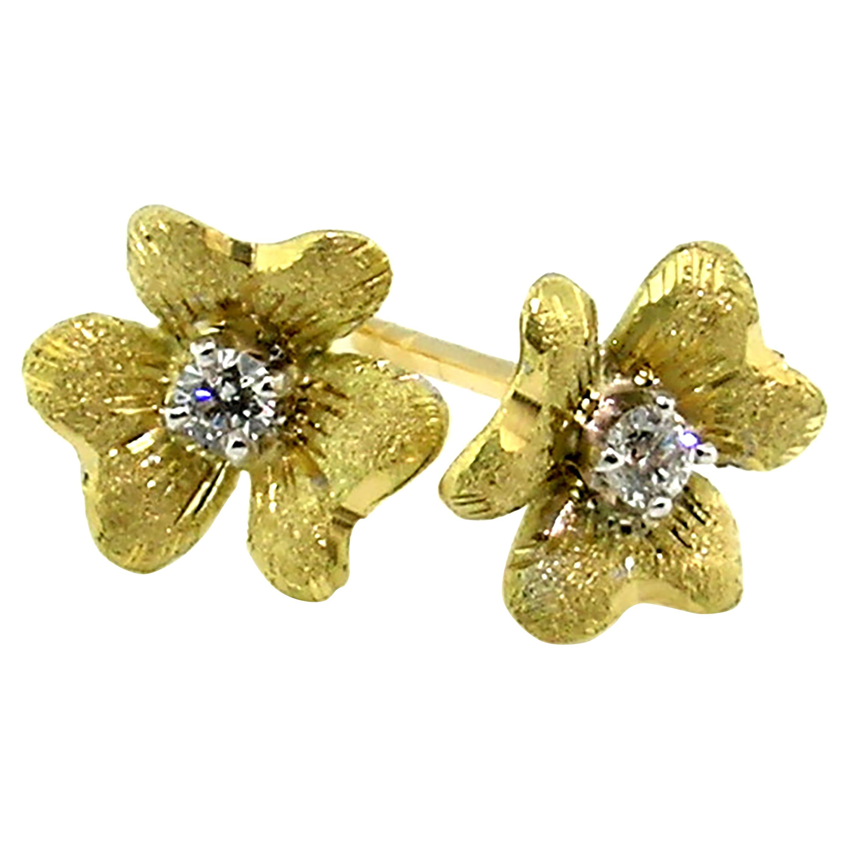 Floral 18kt Yellow Gold and Diamond Earrings, Made in Florence, Italy