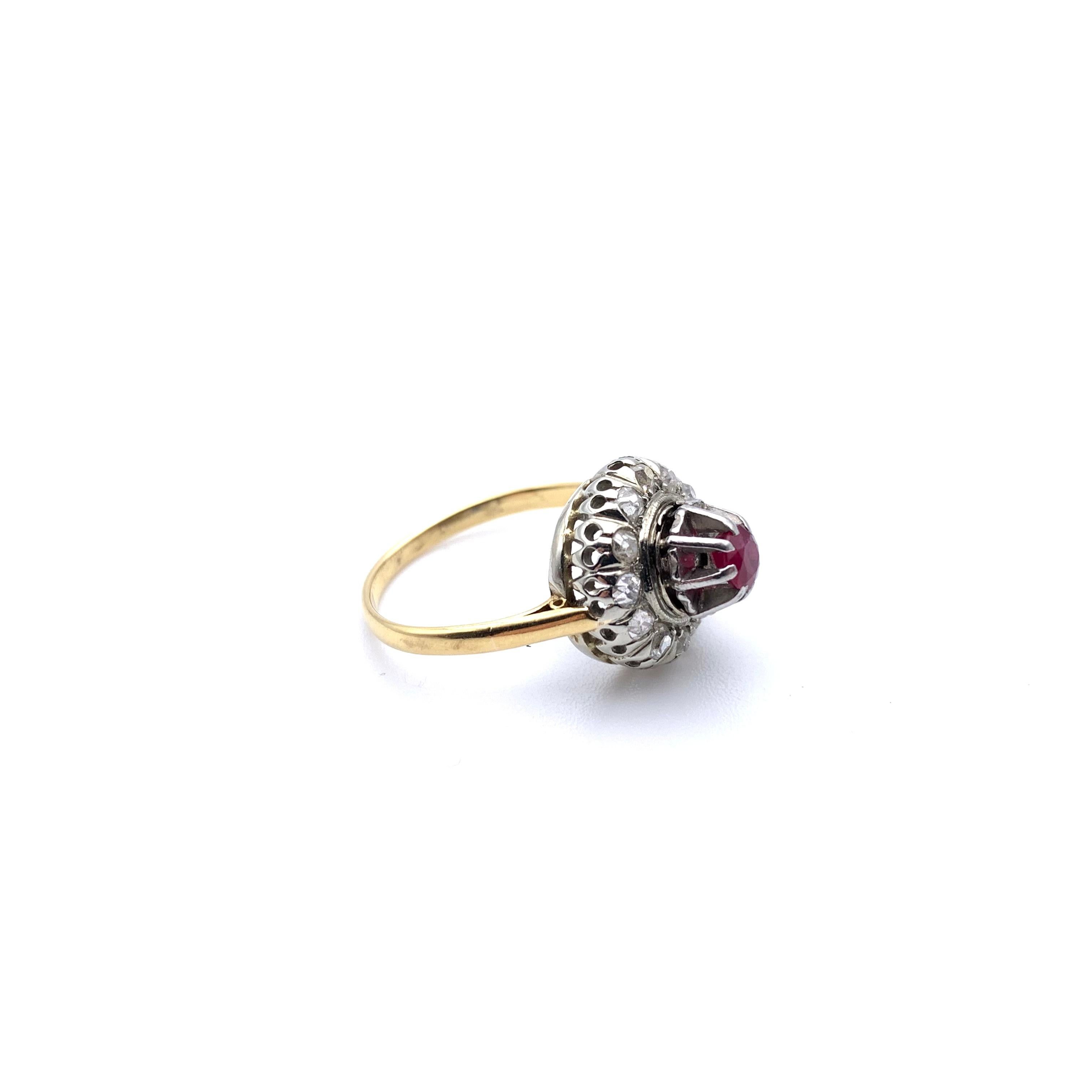 18KT and Platinum Edwardian Ruby and Diamond Ring For Sale 2